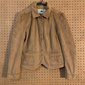 Vintage Tan Beige Faux Suede Blazer Jacket 90s Y2K Minimal Cottage‎ Boho Saguaro